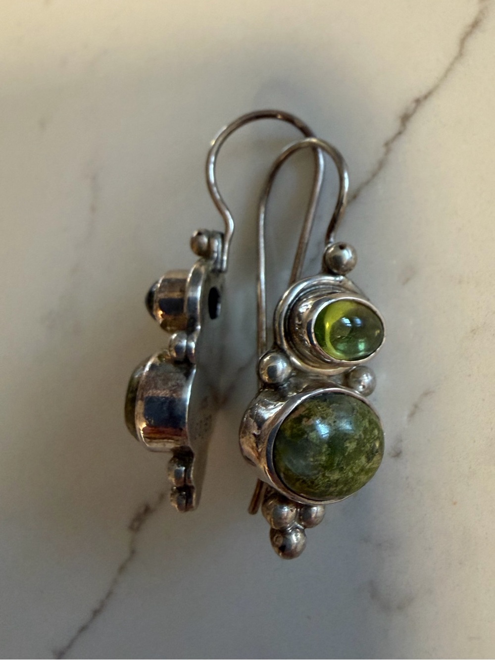 Vintage Sterling Silver green drop earrings